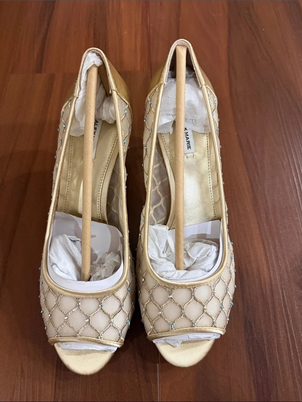 X Marie Women's Gold Peep-Toe Heels
